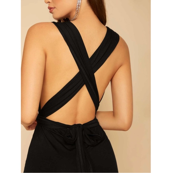 Multi Way Wrap Tie Top Black Elegant Jumpsuit Wide Long Leg Backless - Picture 12 of 16